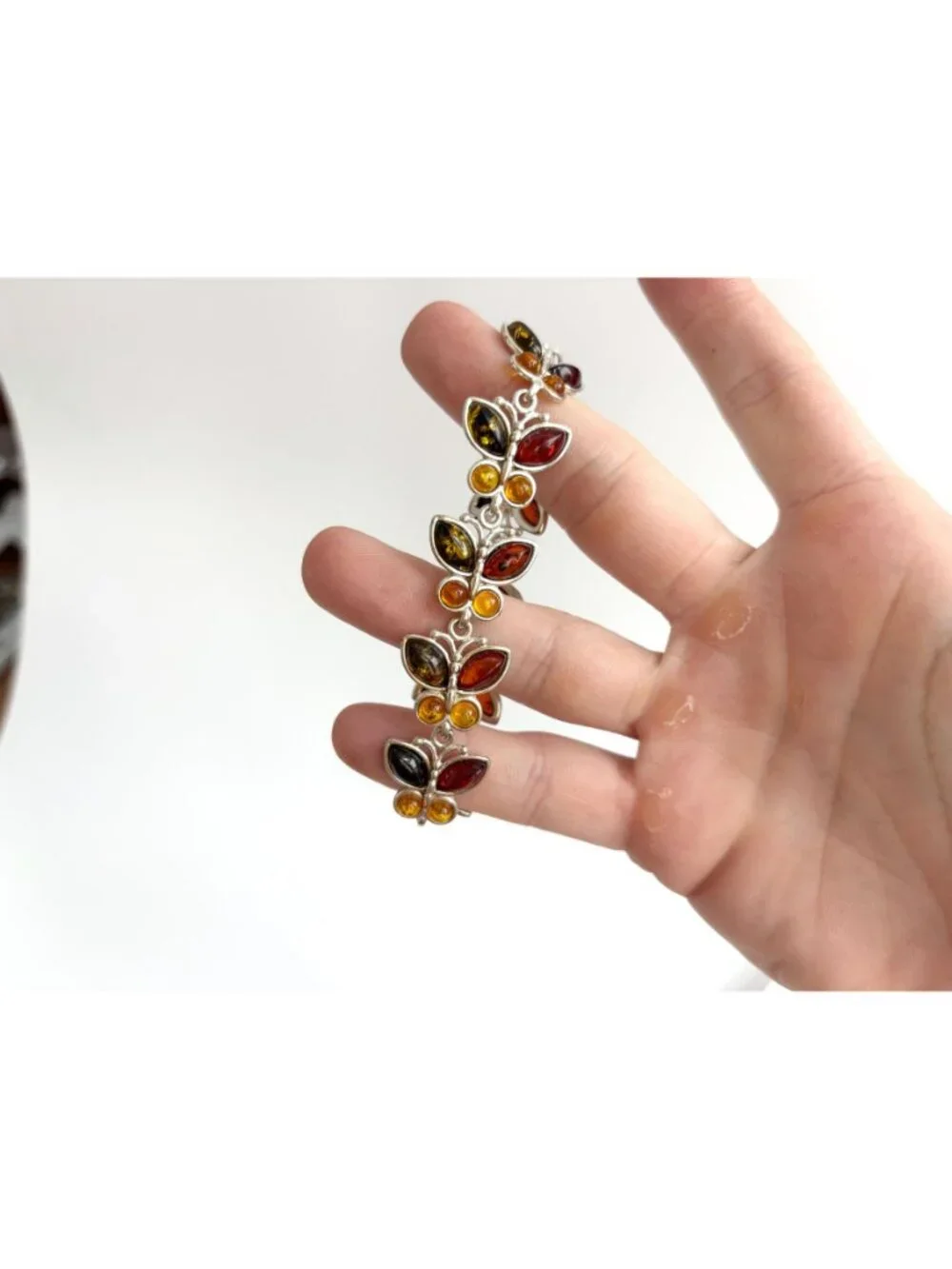 Baltic Amber Butterfly Figural Chainlink Sterling Silver 925 Vintage Bracelet